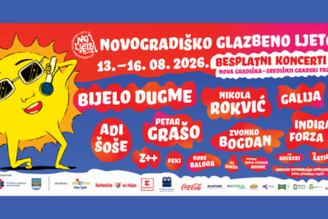 Službeni plakat Novogradiškog glazbenog ljeta 2026. s programom izvođača od 13. do 16. kolovoza u Novoj Gradiški.