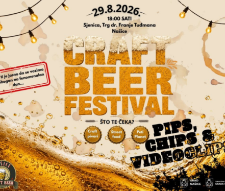 Vizual Craft Beer Festivala u Našicama s pivom, datumom održavanja te najavom koncerata Petog Planeta i Pips, Chips & Videoclips.