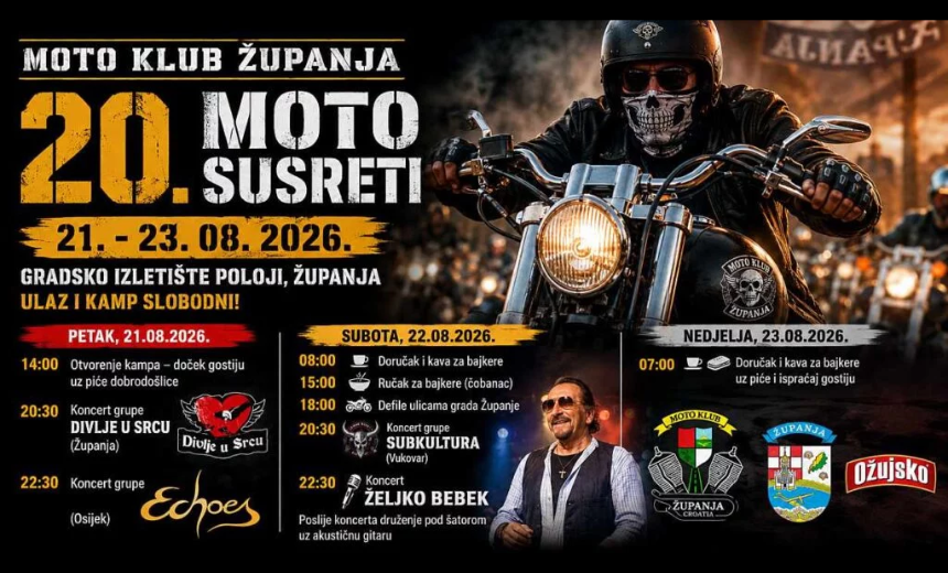 Motociklisti na 20. Moto susretima u Županji uz najavu koncerta Željka Bebeka