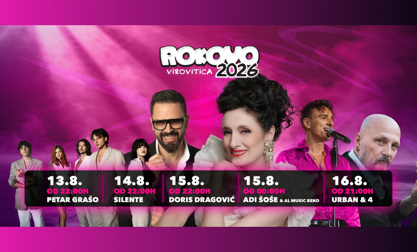 Program Rokova 2026 u Virovitici s izvođačima Petrom Grašom, Silenteom, Doris Dragović, Adijem Šošetom i Urbanom & 4.