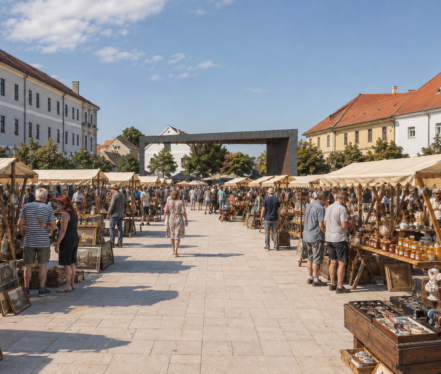 Štandovi s antikvitetima i rukotvorinama na Trgu Vatroslava Lisinskog u osječkoj Tvrđi