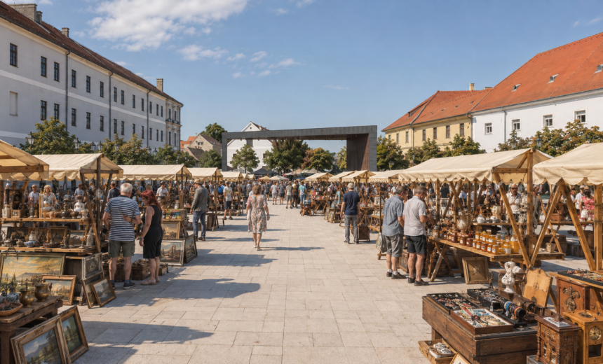 Štandovi s antikvitetima i rukotvorinama na Trgu Vatroslava Lisinskog u osječkoj Tvrđi