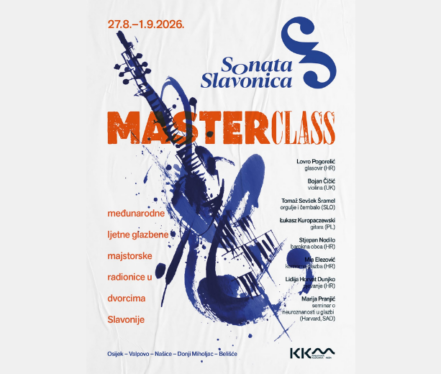 Apstraktna ilustracija gitare i glazbenih motiva uz naziv Sonata Slavonica Masterclass 2026