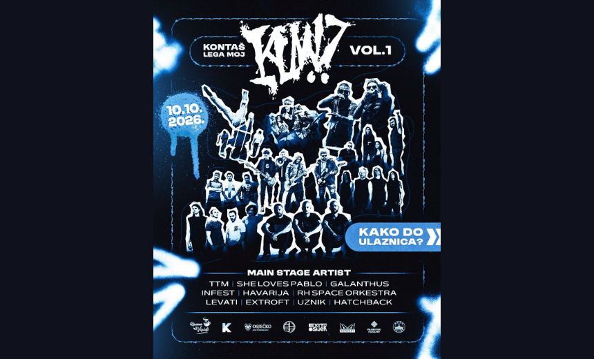 festivalski vizual s popisom izvođača na Main i Hush stageu festivala Kontaš Lega Moj!? Vol.1